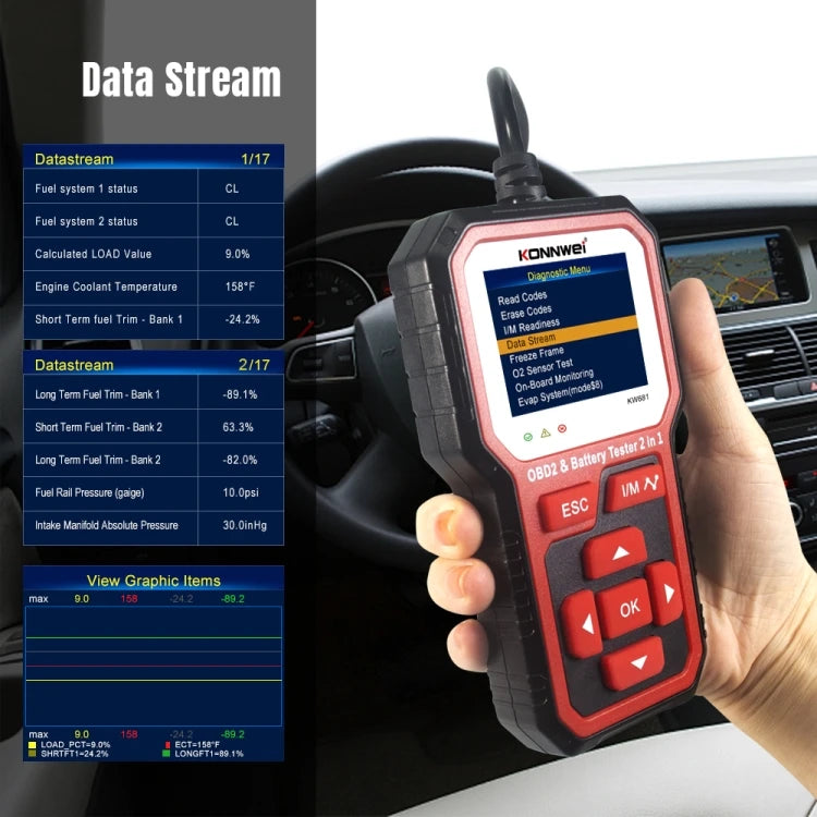 OBD2-Diagnosescanner KW681 mit Batterietester – Produktbild 4