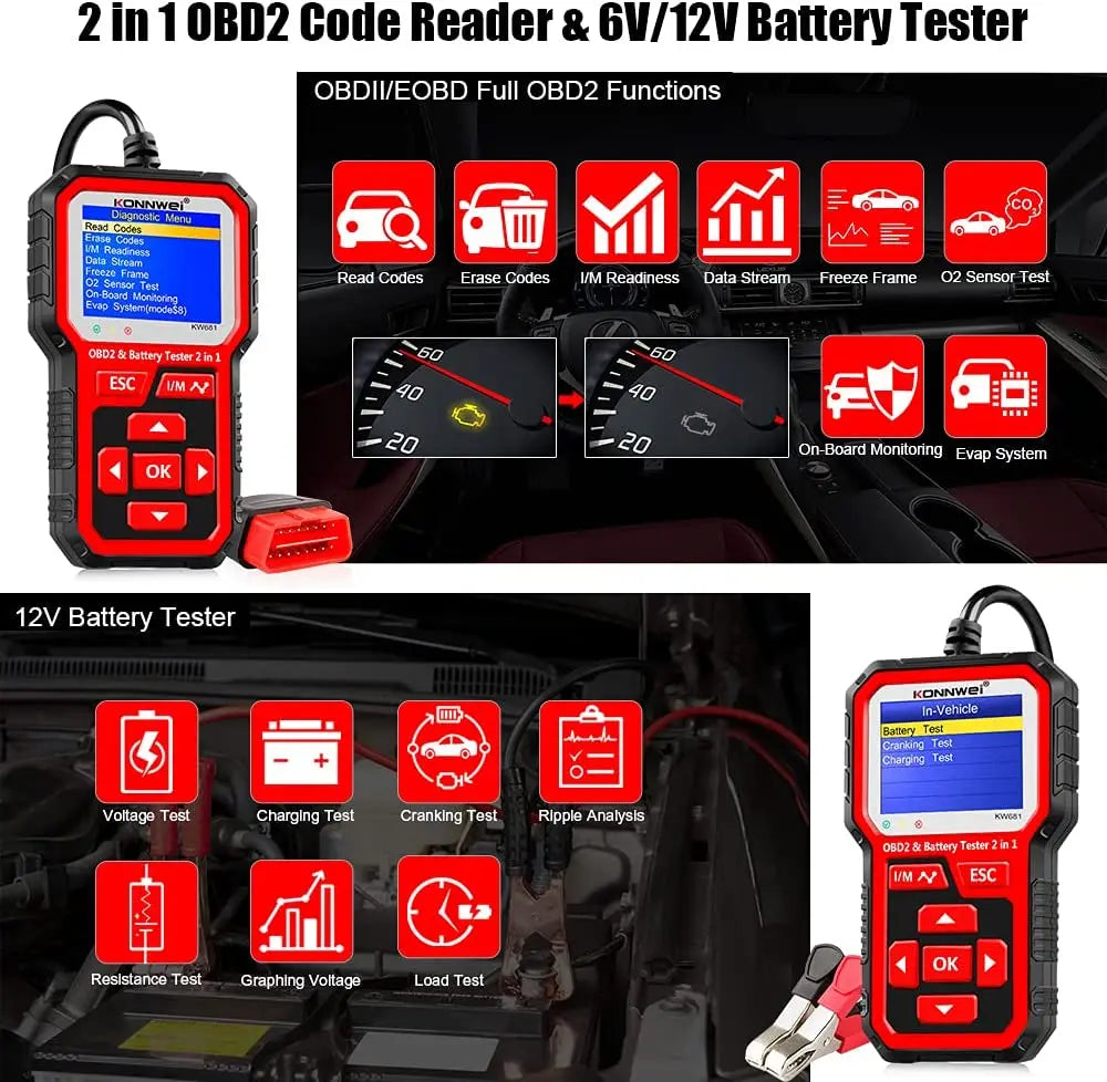 OBD2-Diagnosescanner KW681 mit Batterietester – Produktbild 2